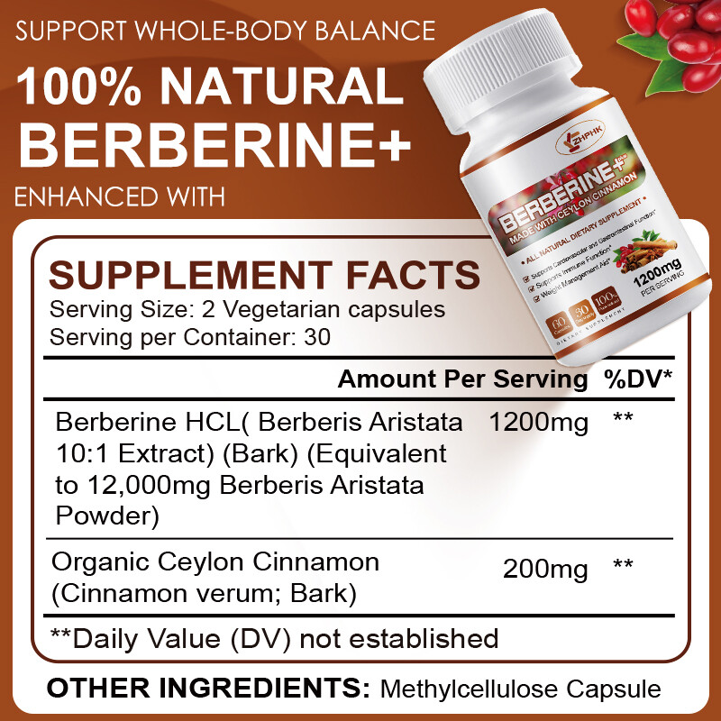 Premium Berberine HCL Extract 1200mg,Cardiovascular&Blood Sugar Support