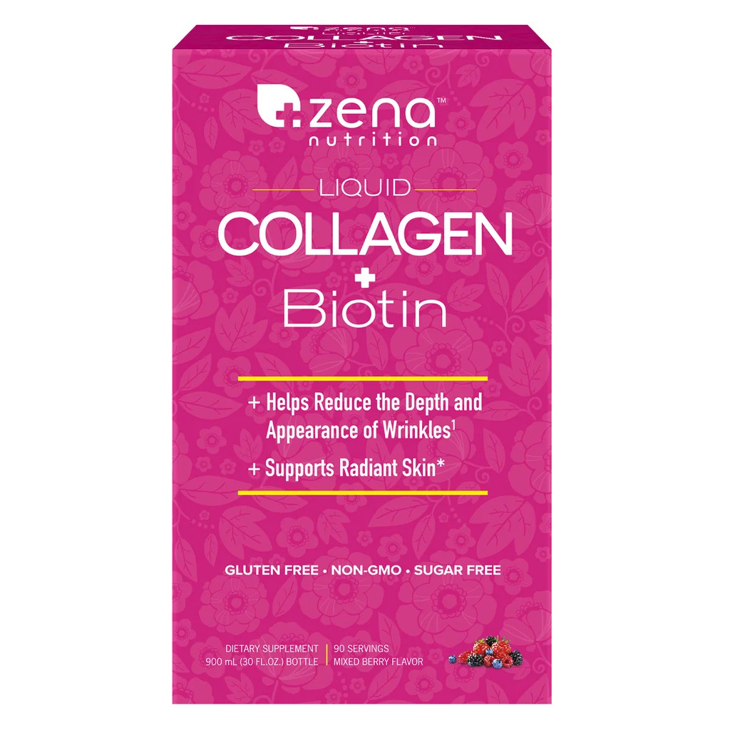 Zena Liquid Collagen + Biotin 30oz 90 Servings Mixed Berry Collagen EXP:08/27
