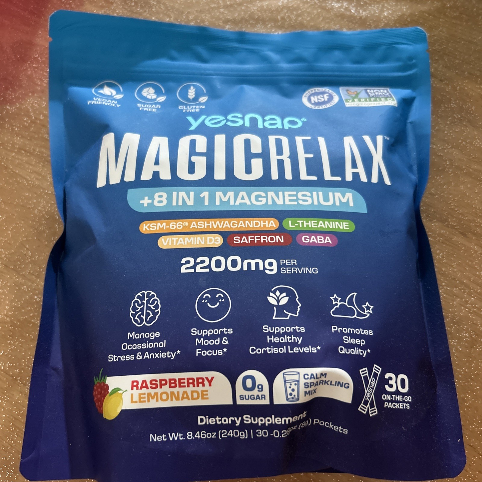 yesnap MagicRelax 8-in-1 Magnesium Powder Raspberry Lemonade 30 06/2026