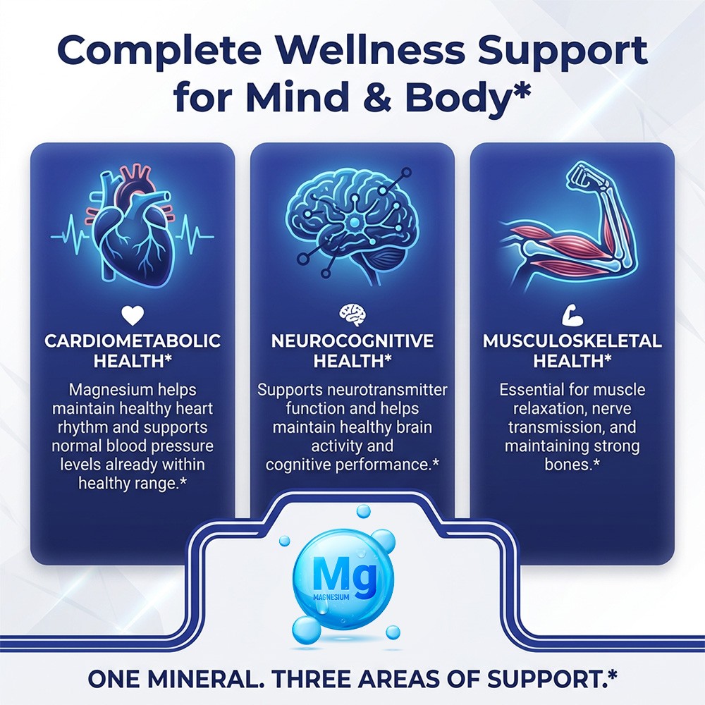 Magnesium Glycinate – Supports, Brain Function & Muscle Relaxation 30/60/120Caps