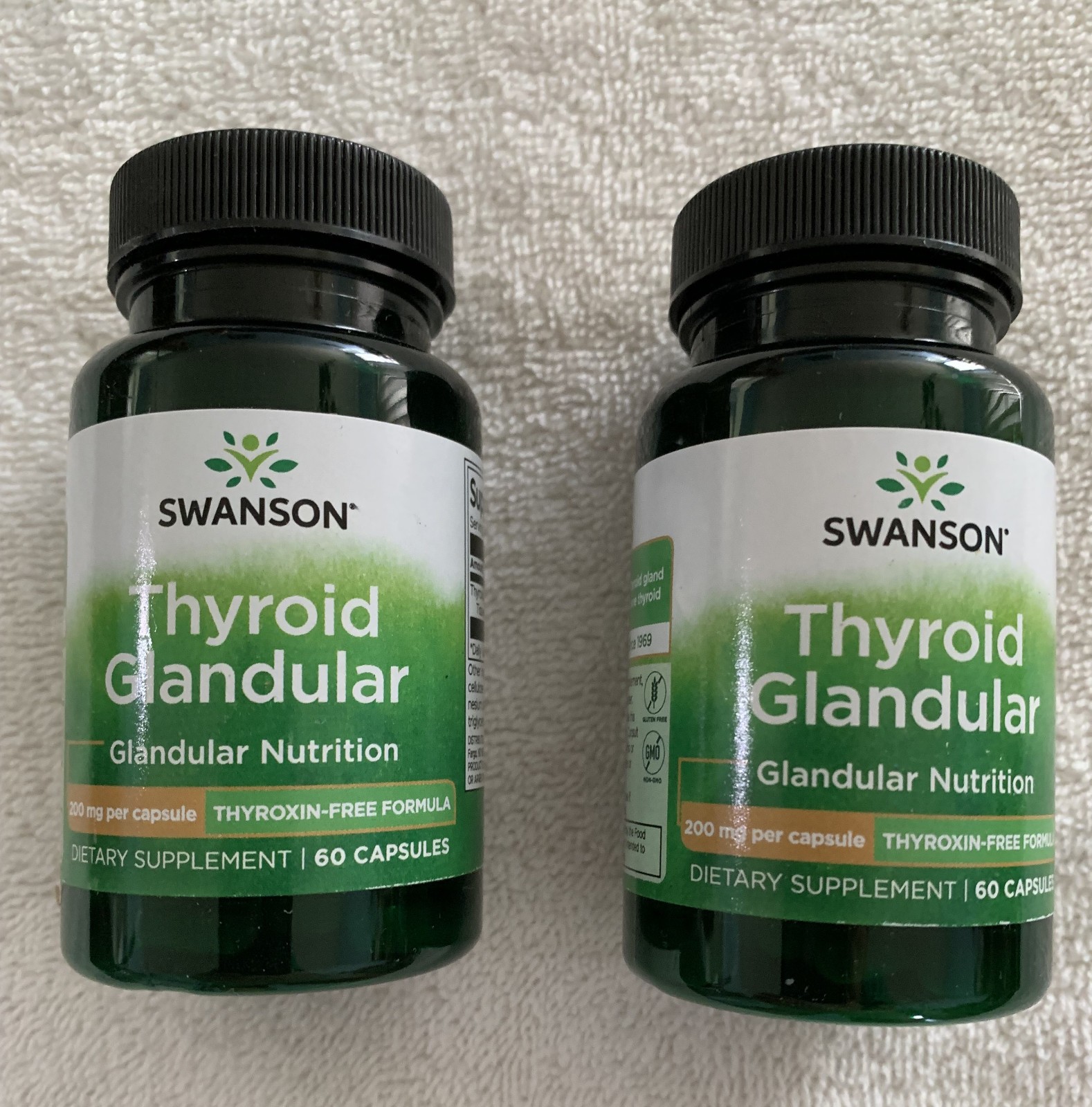 2 Bottles Swanson Thyroid Glandular, 200 mg, 60 Capsules in each, New & Sealed