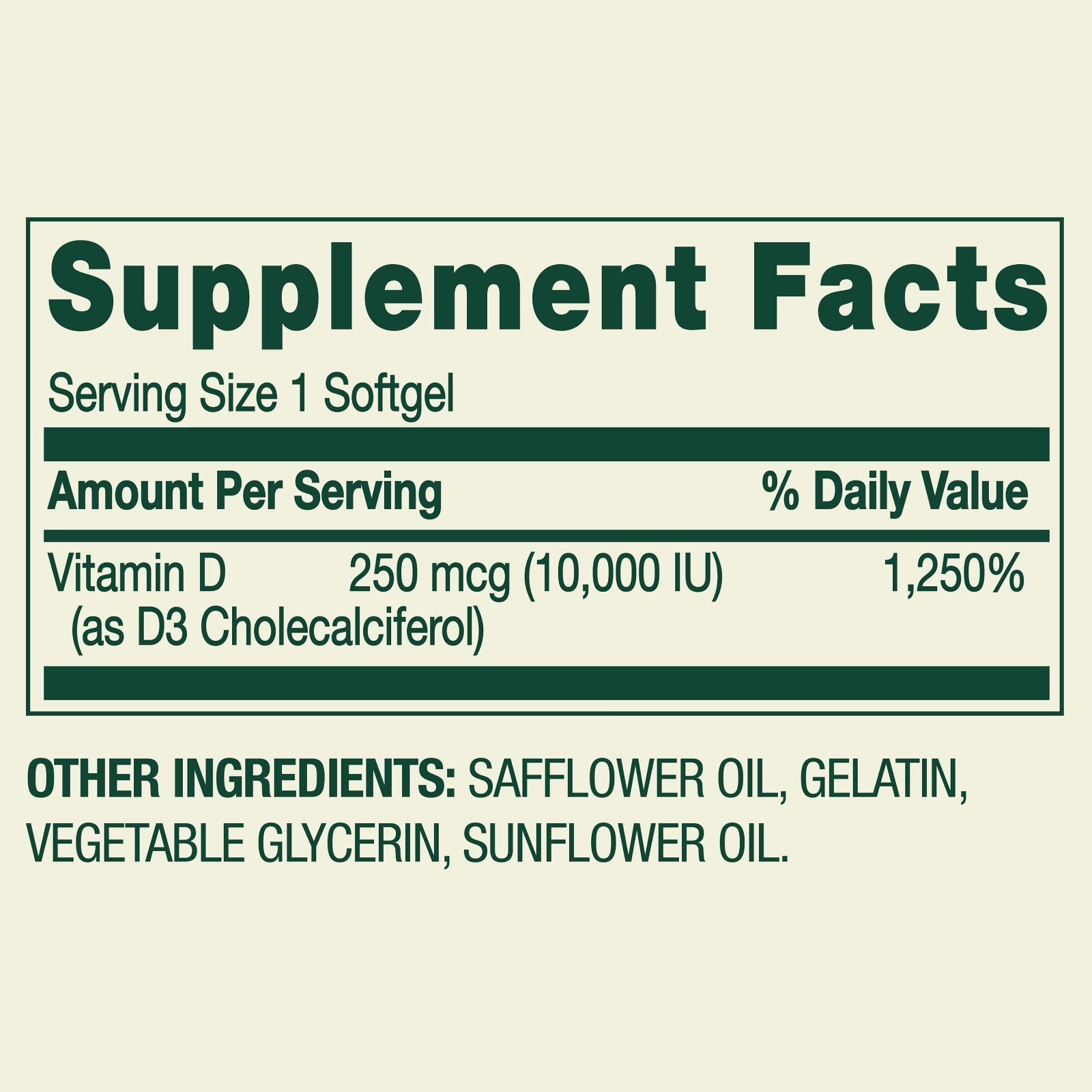 Spring Valley Vitamin D3 Supplement Softgels 250mcg per Softgel 10,000 IU 200 ct