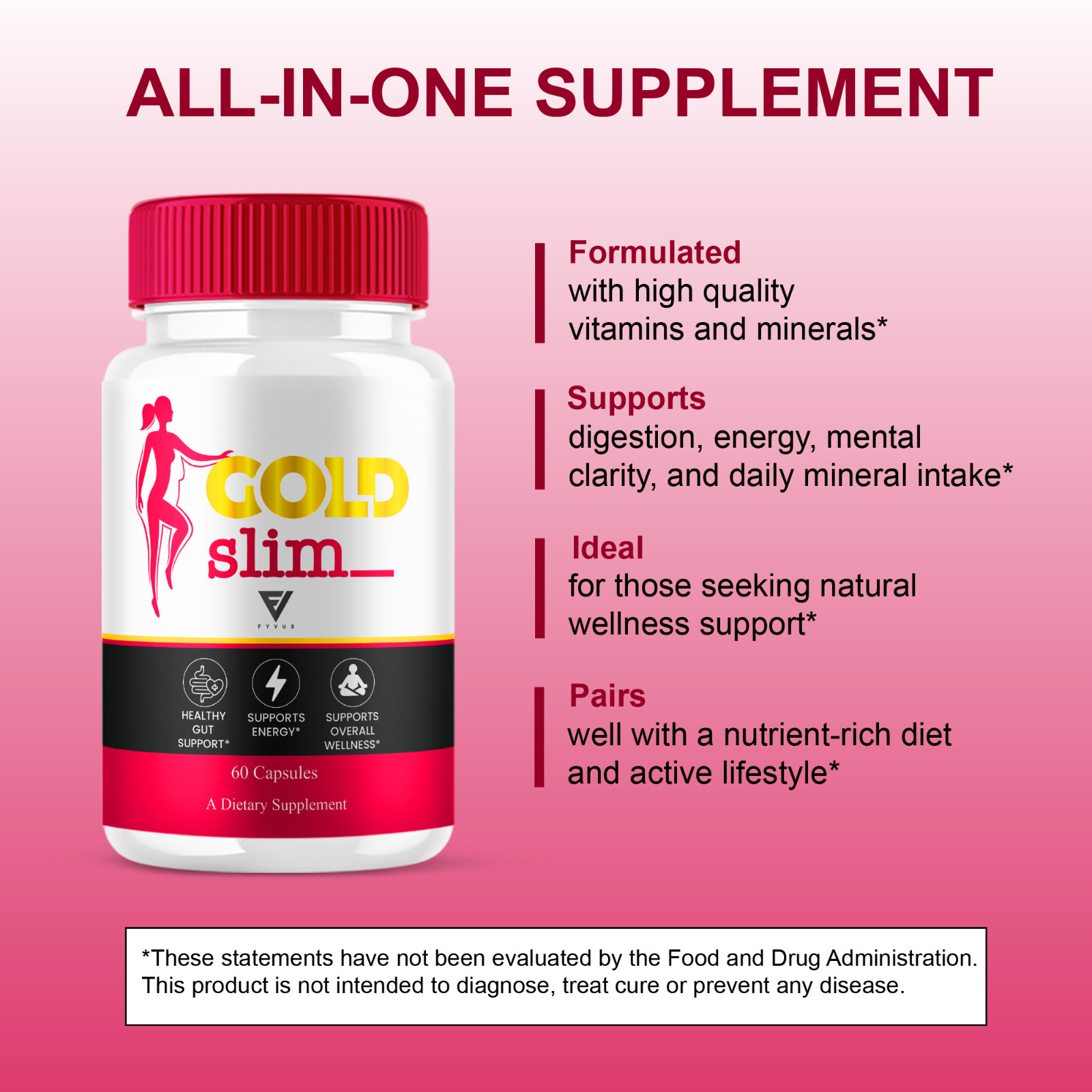 (5 Pack) Gold Slim Keto Supplement, GoldSlim Wellness Support (300 Capsules)