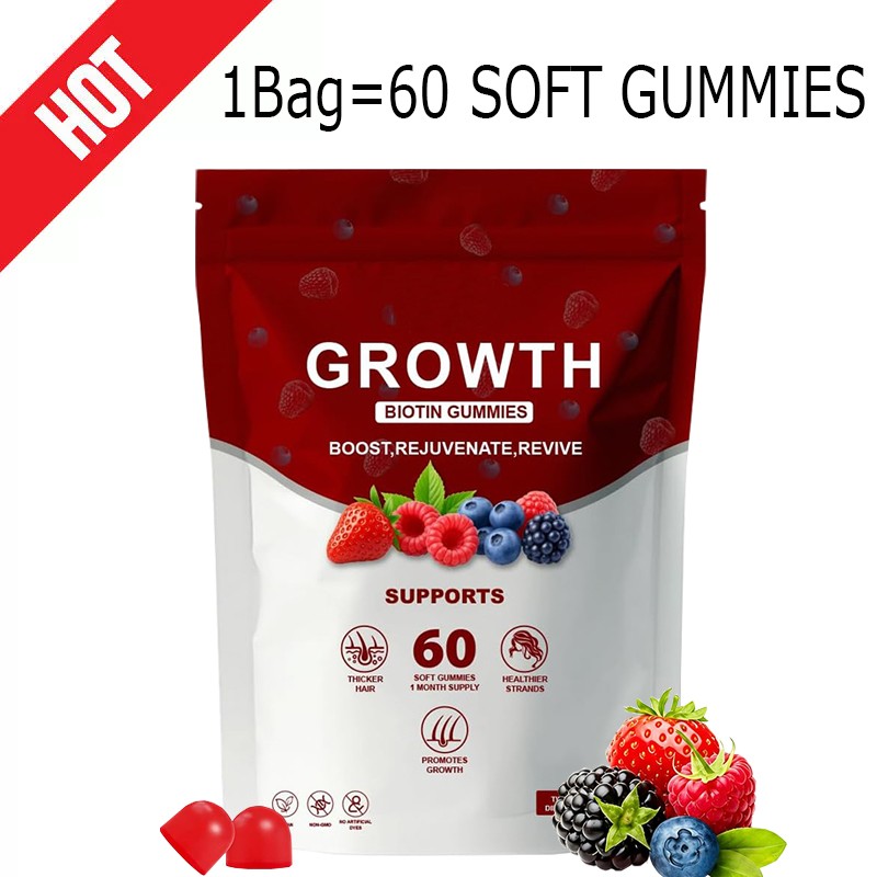 3X Hair Growth Gummies – Biotin Vitamins Plant Extracts, Supports Health HOT US