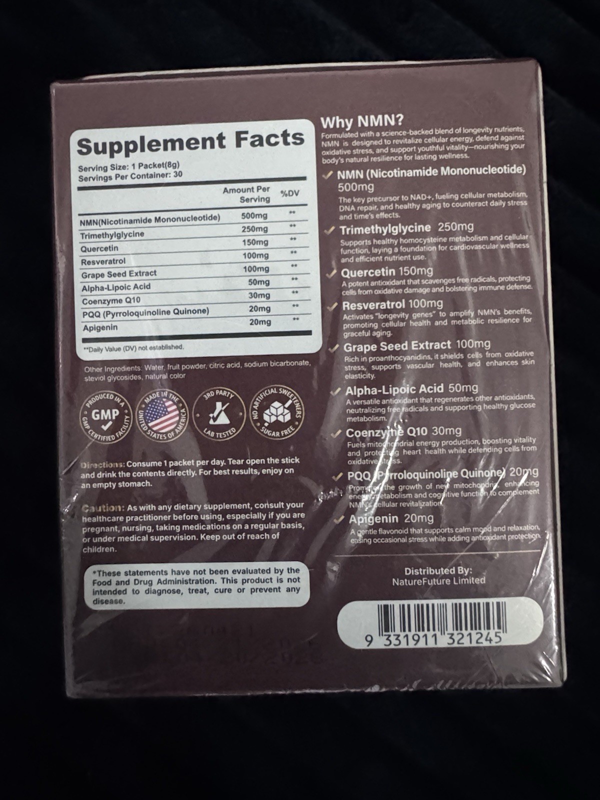 yesnap NMN + Resveratrol Powder Sugar-Free Grape 30 Packets 8g 8.46oz