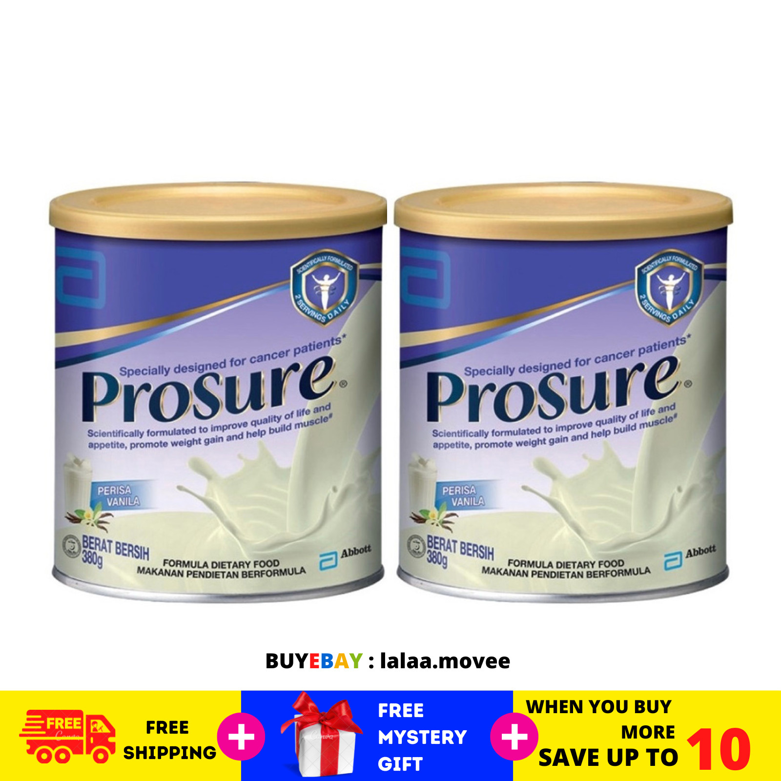 2 X Abbott Pro Sure Milk (High Protein, Prebiotic & EPA) 380g FREE SHIP