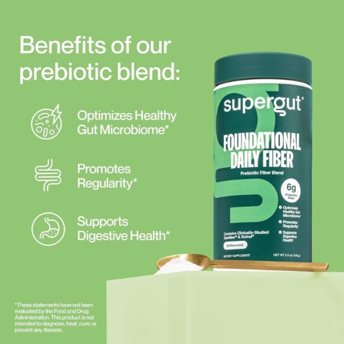 Supergut Foundational Daily Fiber Vegan & Sugar Free Prebiotic Powder 15 Stick