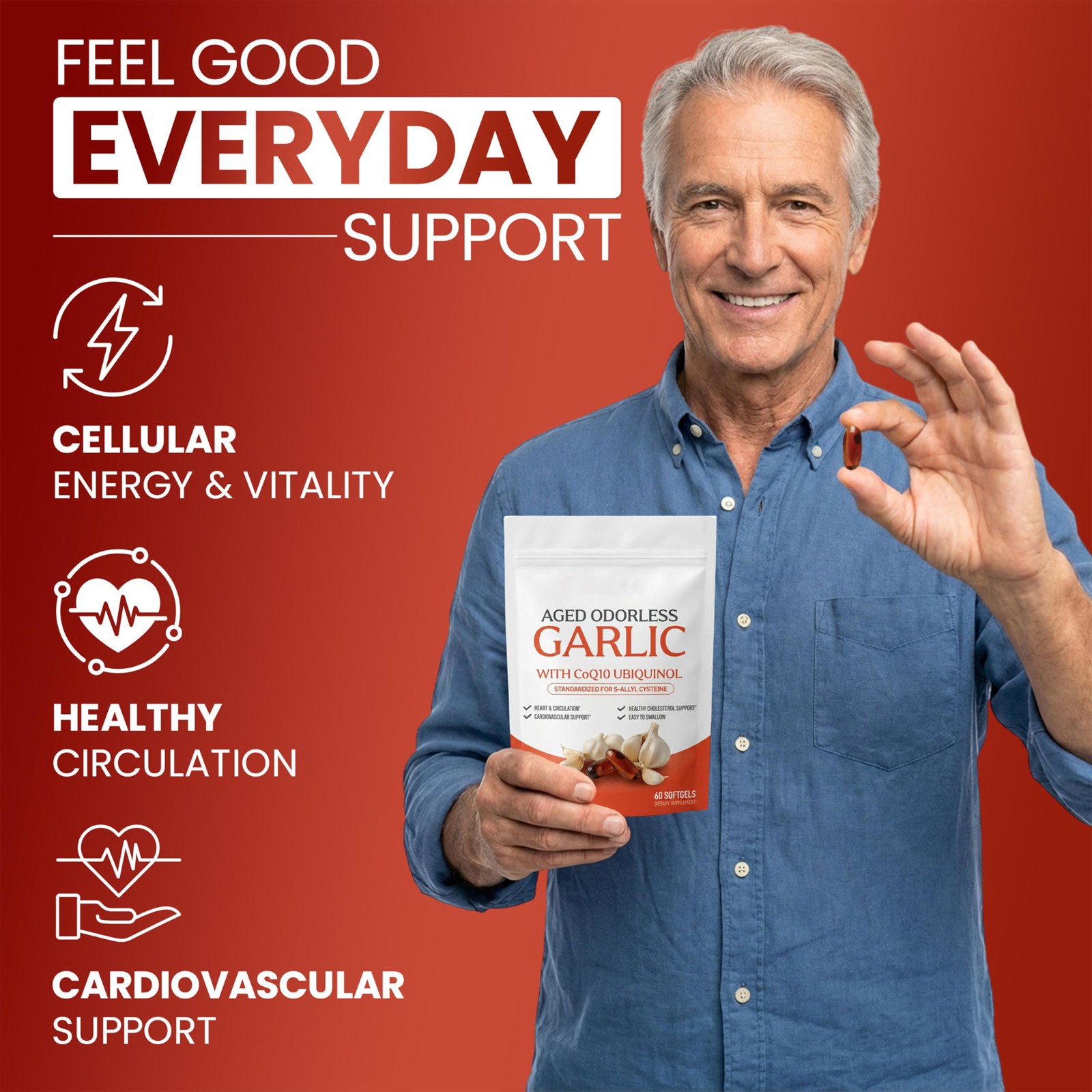 Resilia Garlic Extract 600mg Softgels (60 Count) – Odorless Aged Garlic Extra 82