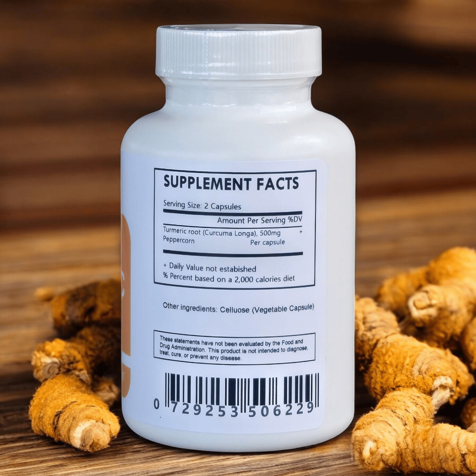 Organic Turmeric Root Powder and Peppercorn Capsules