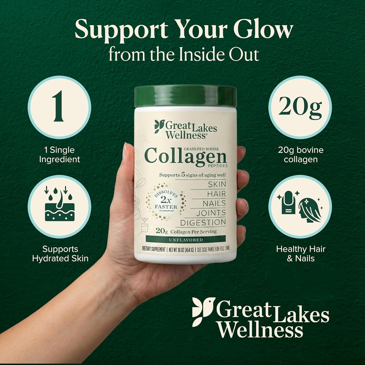 Great Lakes Wellness Collagen Peptides Powder 16 oz/22 Servings BB 2030 NEW