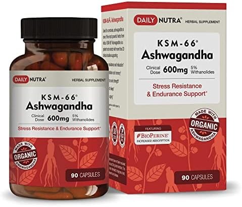 Ashwagandha 600mg Organic Root Extract 5% Withanolides 90 Capsules