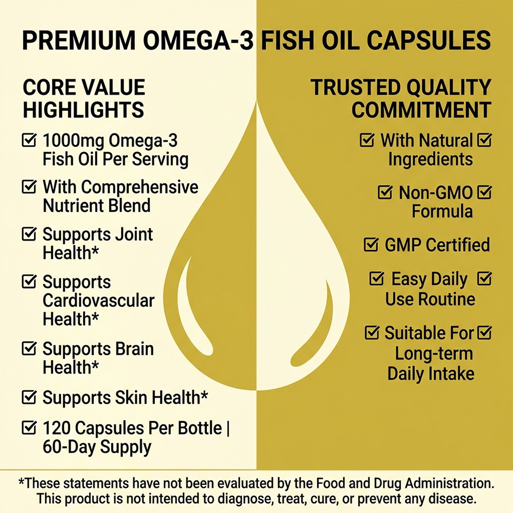 Non-GMO Omega 3 Fish Oil 30~120Caps with Multivitamine,Daily Nutritional Support