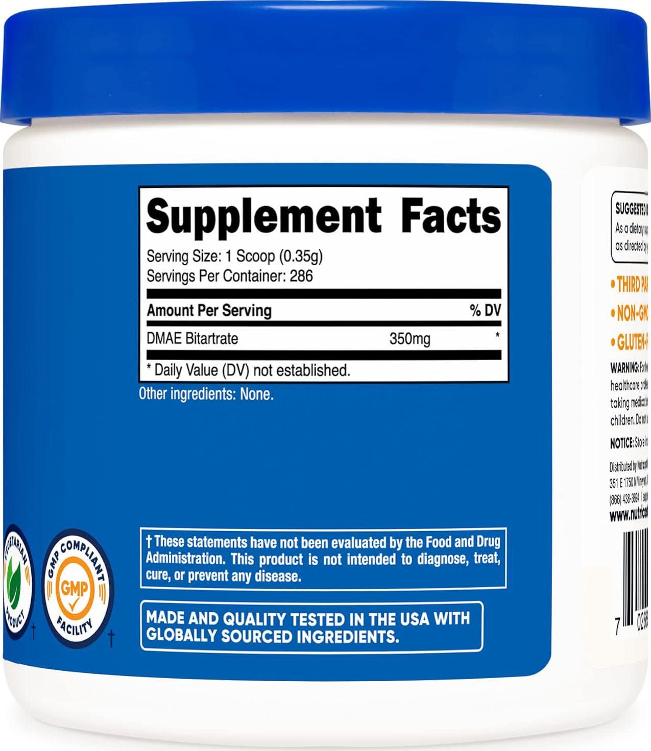 Nutricost Pure DMAE-Bitartrate Powder 100 Grams