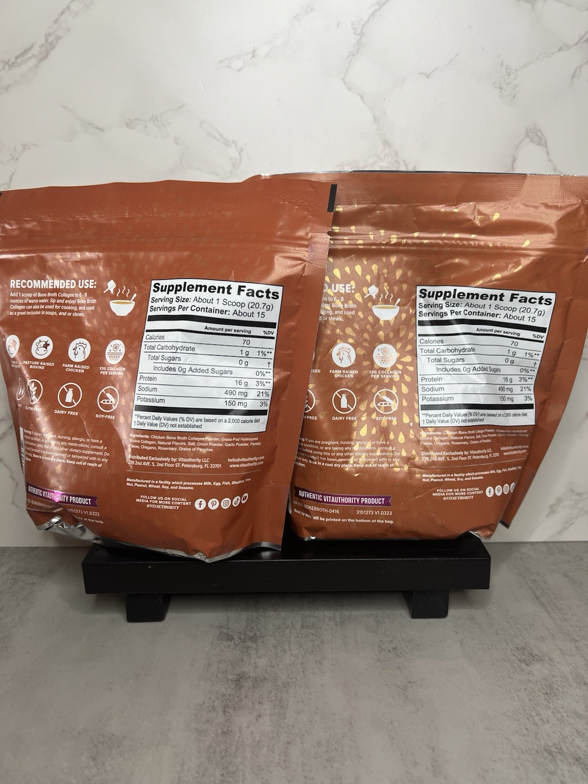 Vitauthority Bone Broth Collagen Powder Chicken & Herb 10.9 oz, Two! Exp 01/2028