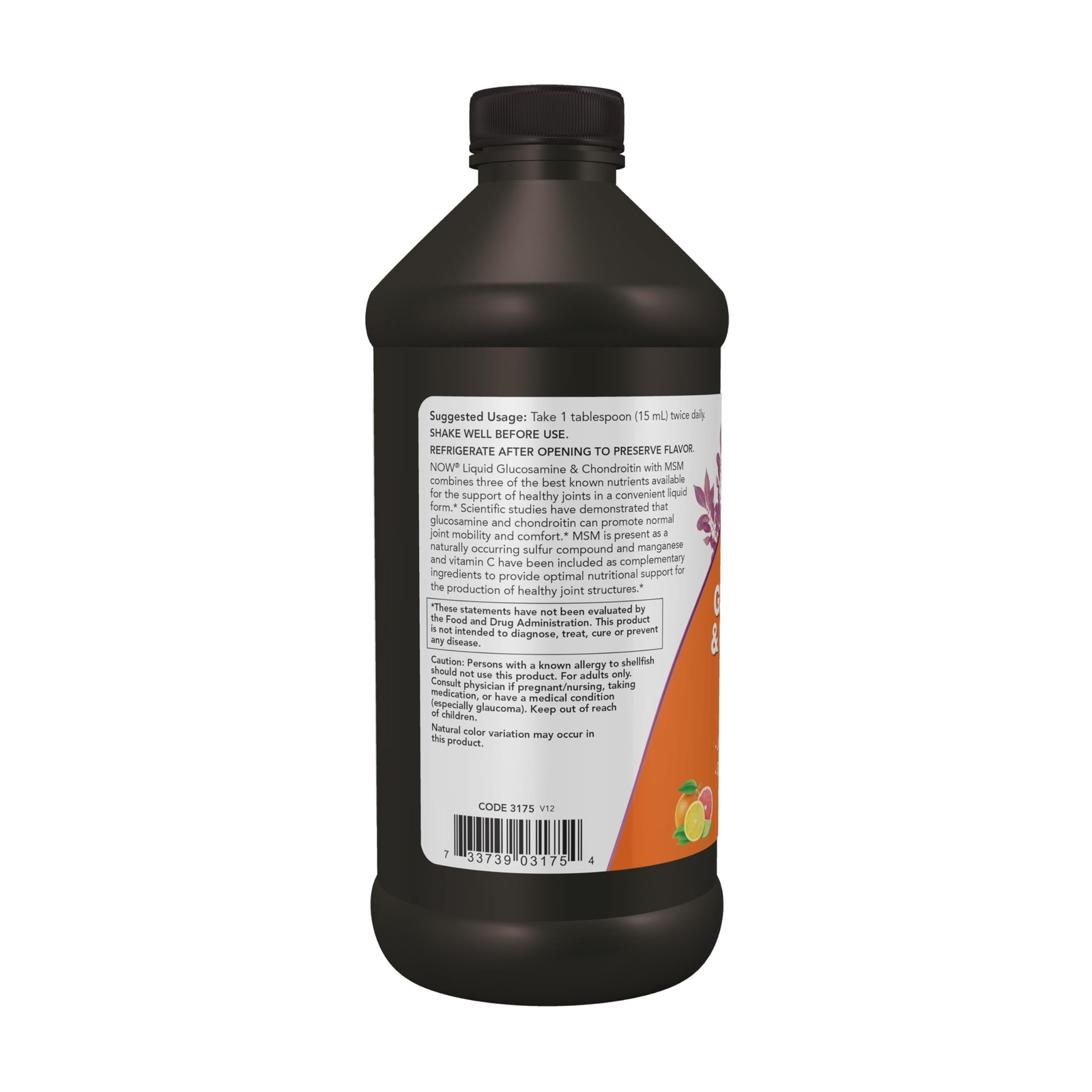 NOW Supplements, Glucosamine & Chondroitin 16 Fl Oz (Pack of 1), No Color