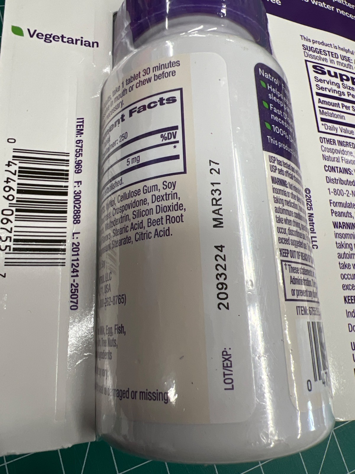 (2packs) Natrol Melatonin 5mg Fast Dissolve, 250 Tablets (Strawberry Flavor)