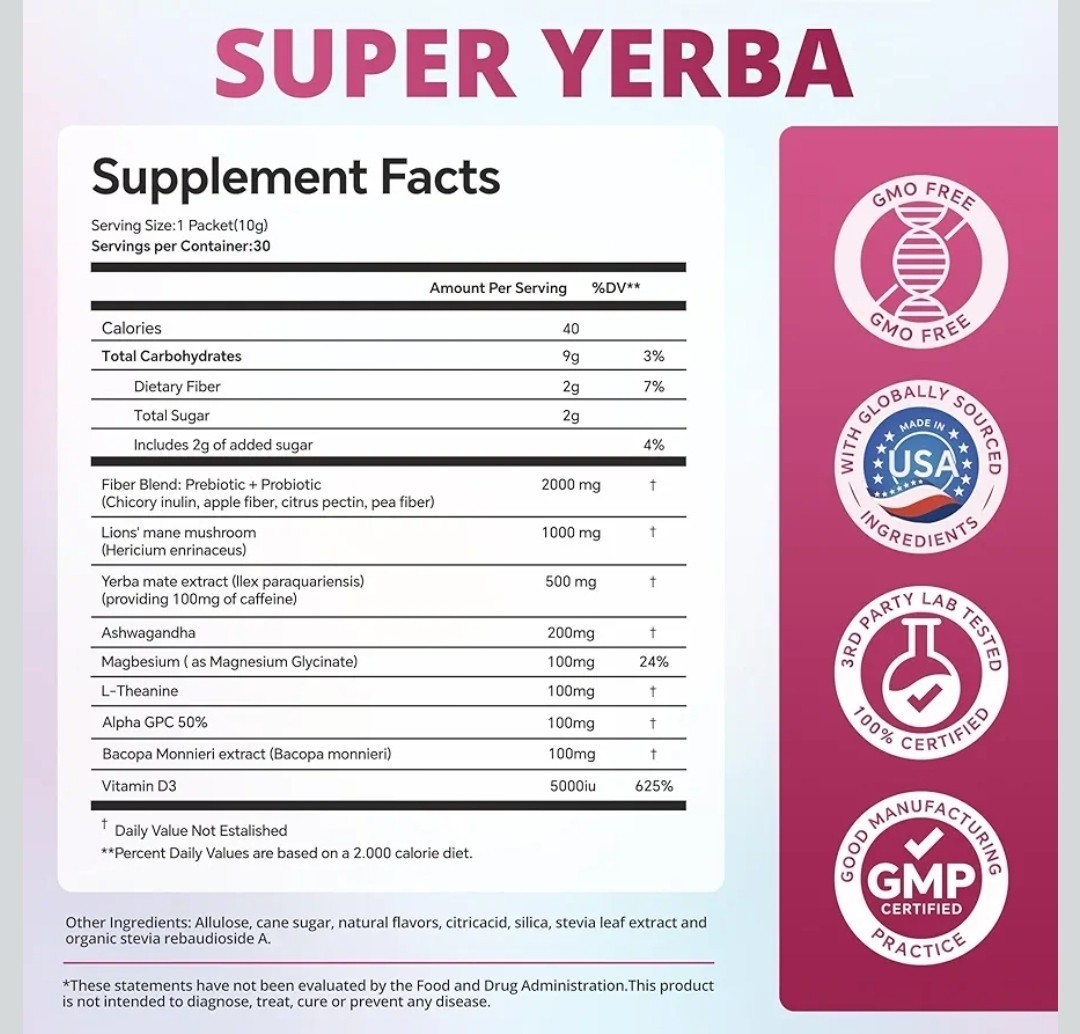 ZOOONE Super Yerba Raspberry Lemonade Powder w/ Ashwagandha 30 Packets