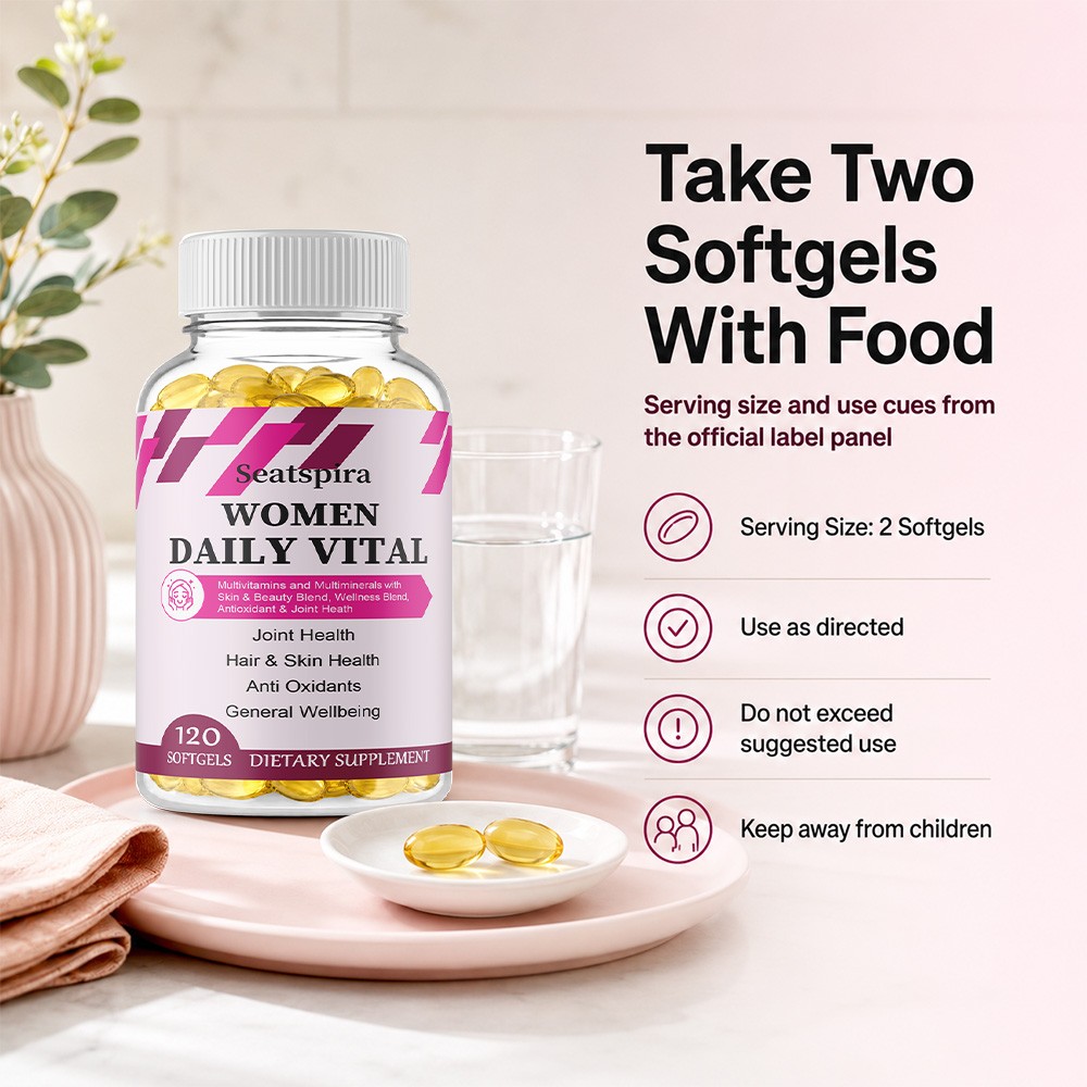 Women Multivitamin Softgel For Hair Skin Nails,Bone Health,Energy&Immunity 120CT