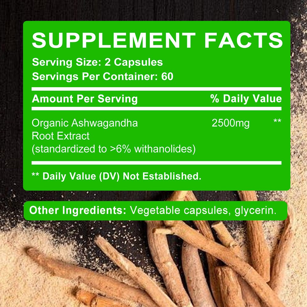 Organic Ashwagandha Capsules Improve Mood Improve Attention Energy 30-120 Pills