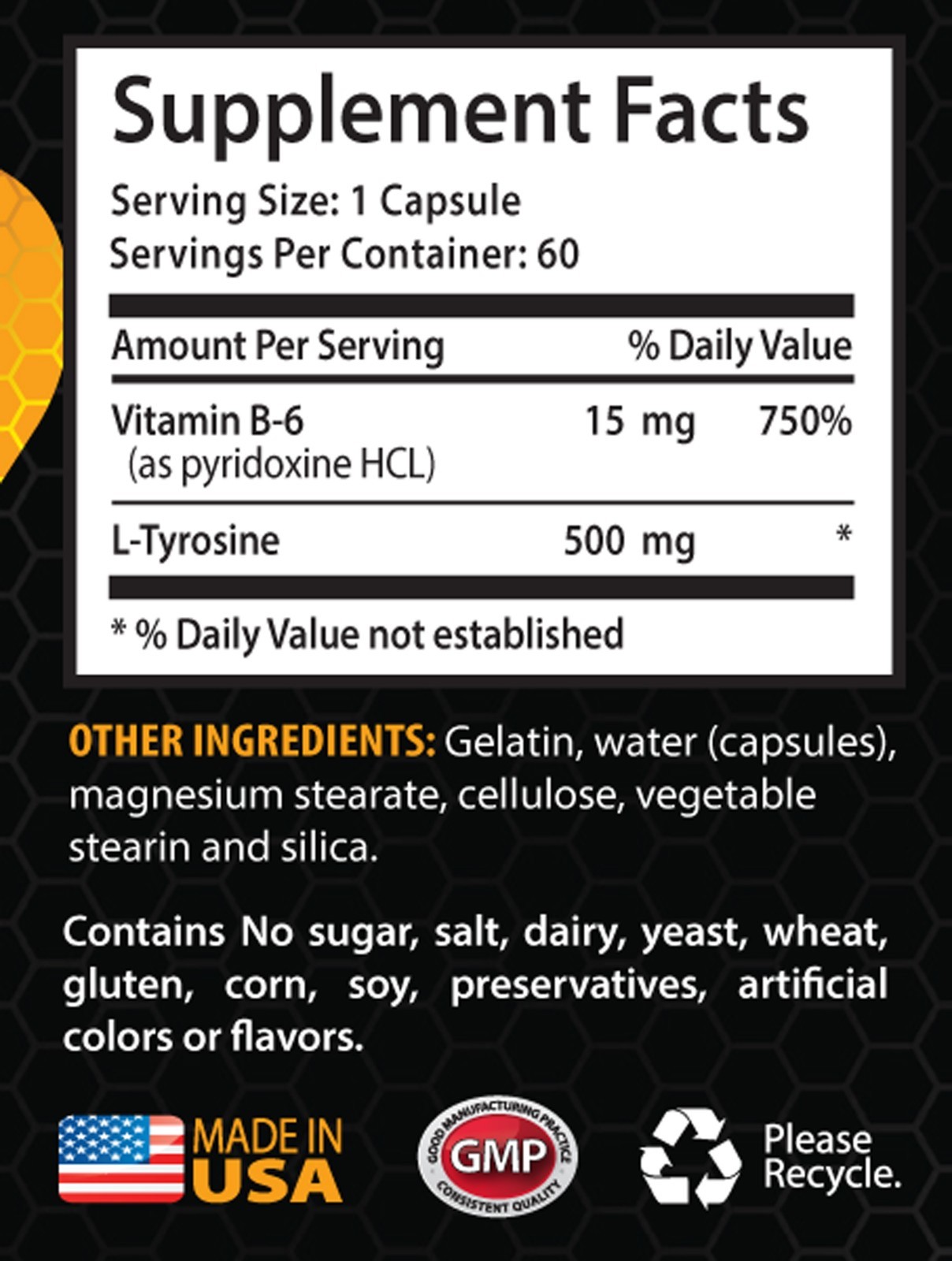 stress relief pills – L-Tyrosine 500mg – anti stress – 1 Bottle