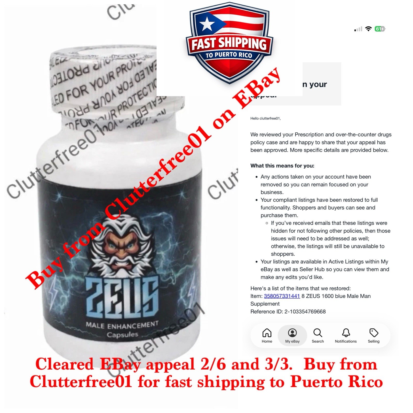Zeus Plus 1600 Male Supplement 30 count bottle