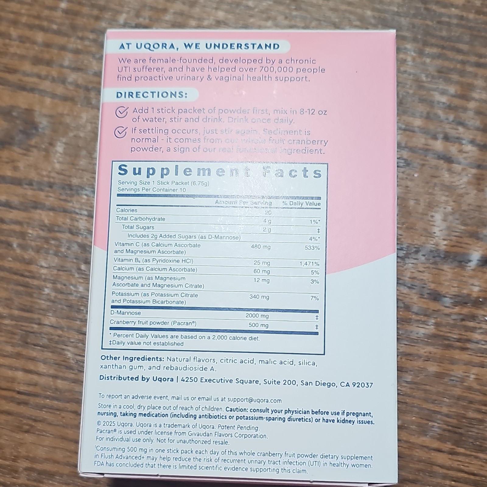 Uqora Flush Advanced+ Triple Berry Urinary Drink Mix 10 Sticks 2.3oz