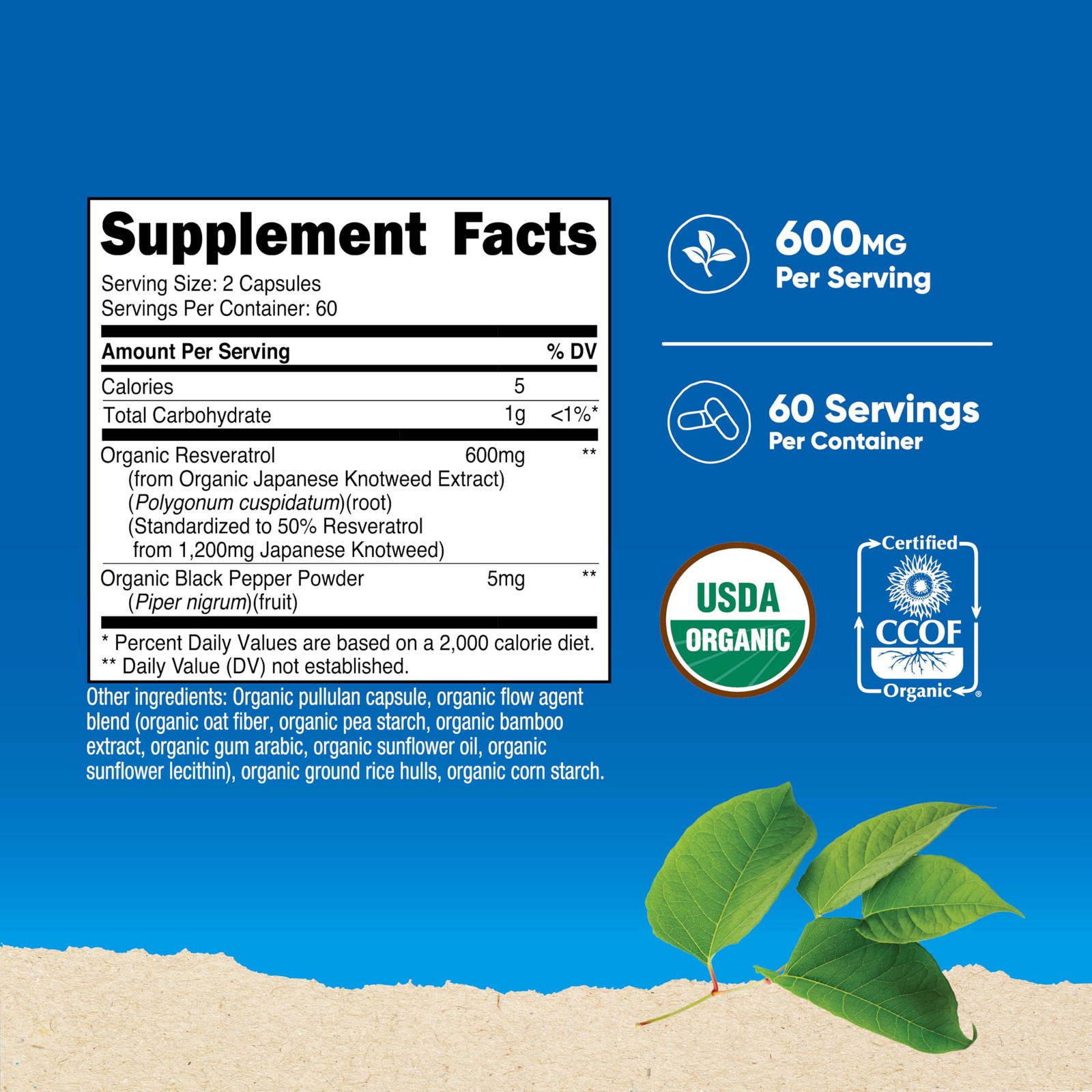 Nutricost Organic Resveratrol (600mg) 120 Capsules – 120 Count (Pack of 1)