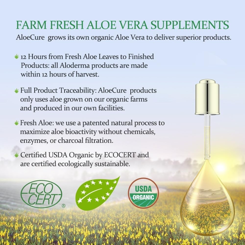 AloeCure Pure Aloe Vera Juice Supplement 99.8% Organic Inner Leaf Natural Flavor