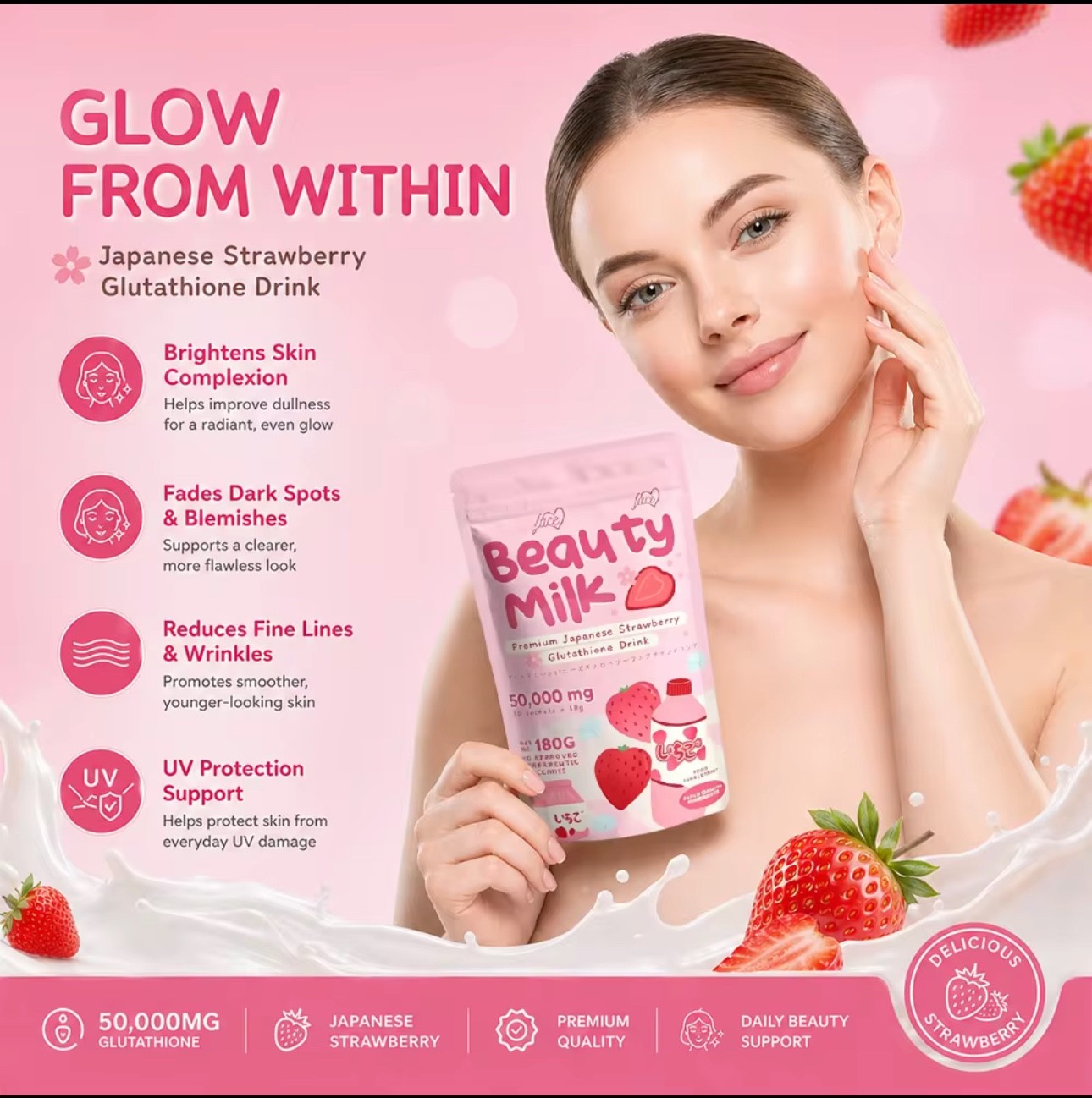 Beauty Milk Powder Skin Brightening Premium Japanese Melon Collagen Drink Whiten