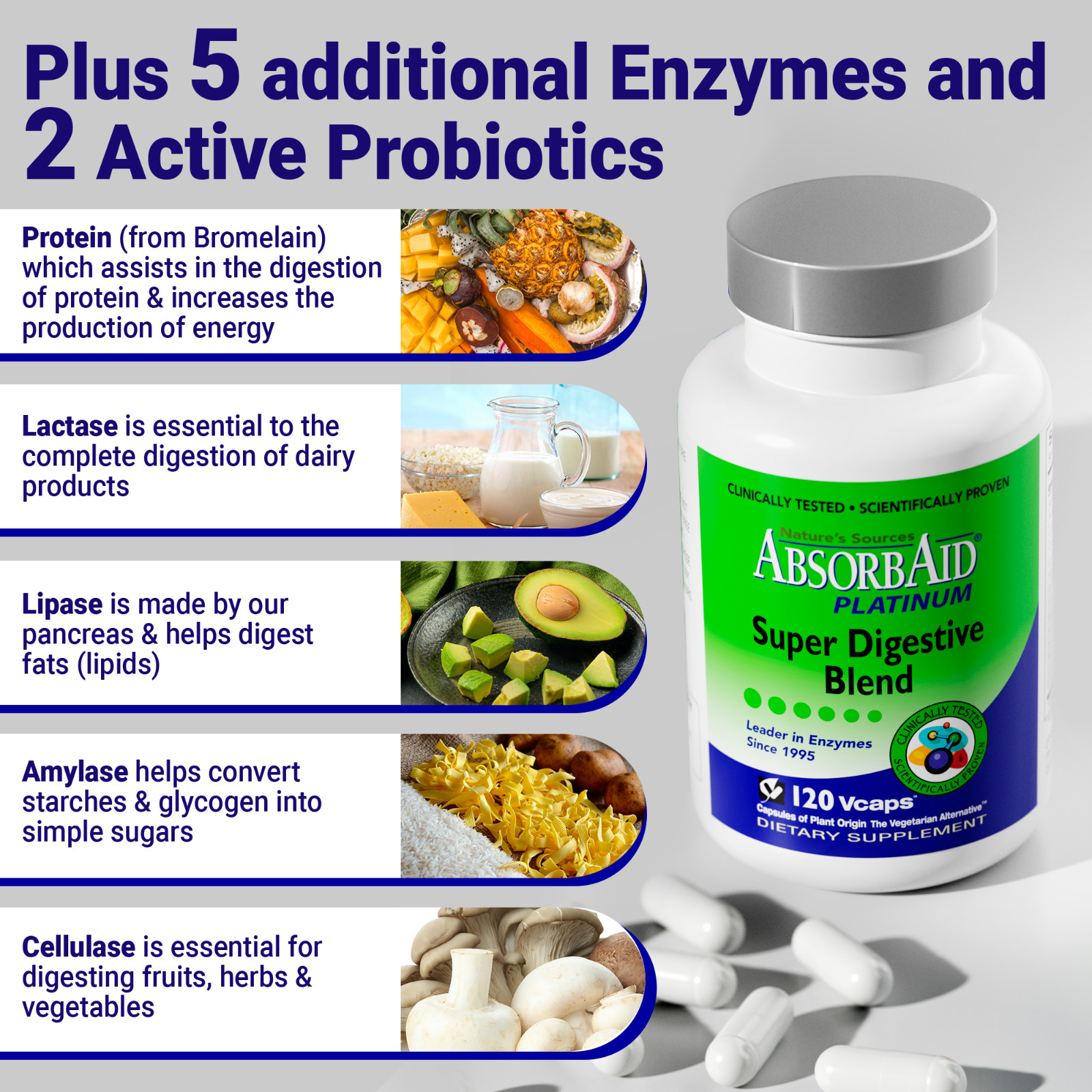 AbsorbAid PLATINUM 120 Digestive Enzyme/Probiotics – Complete Digestive Support!