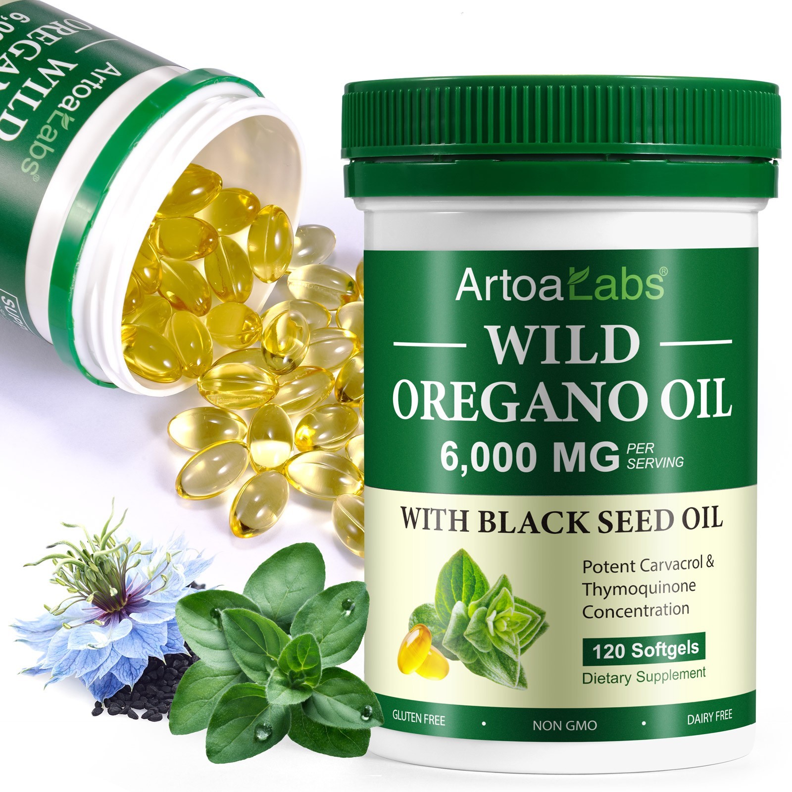 ArtoaLabs Wild Oregano Oil Softgels with Black Seed Oil – Digestive Health