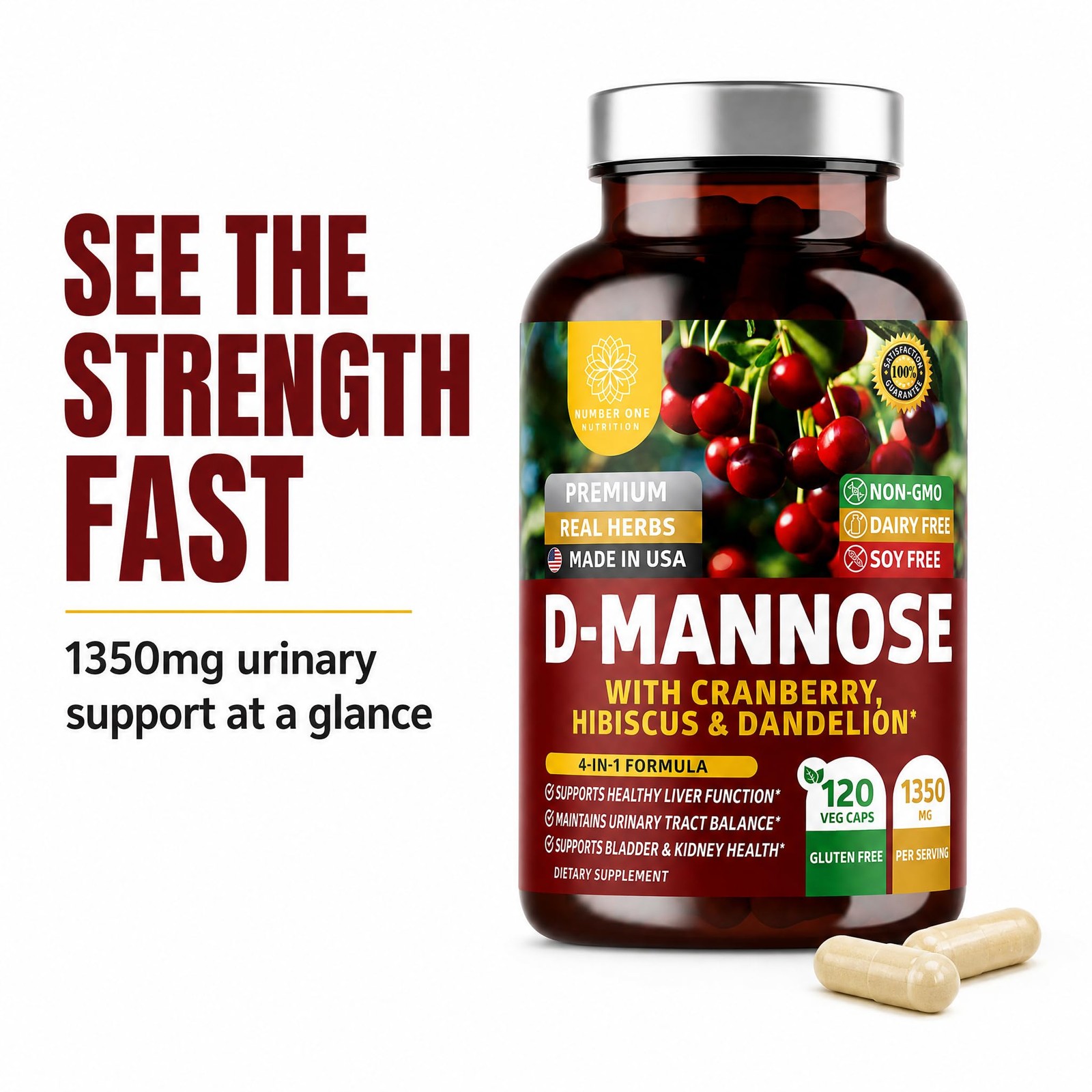Premium D Mannose Supplement for Women and Men [Max 120 Count (Pack of 1)