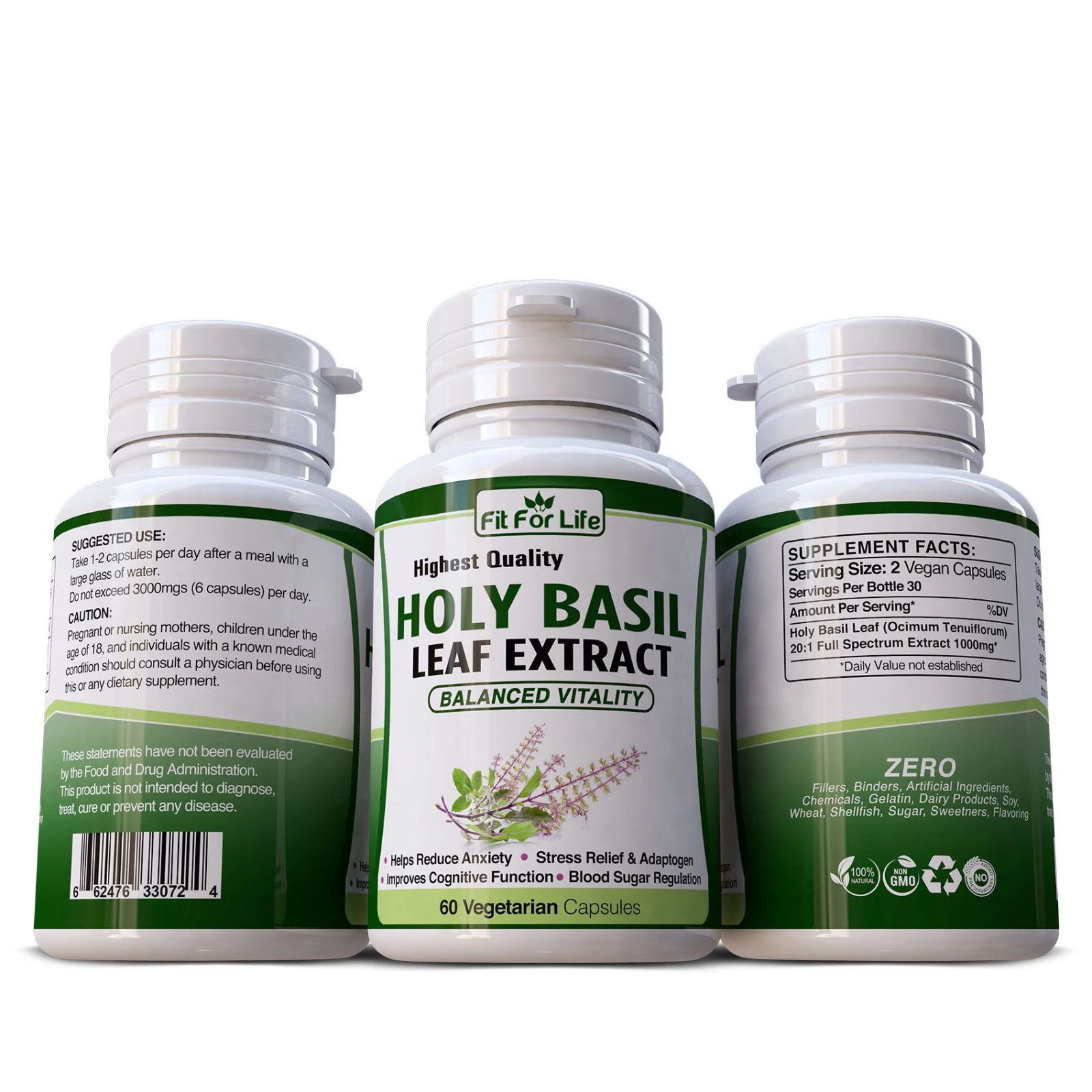 HOLY BASIL LEAF Extract Herbal Supplement Pills 120 Veg Caps Antioxidant Complex