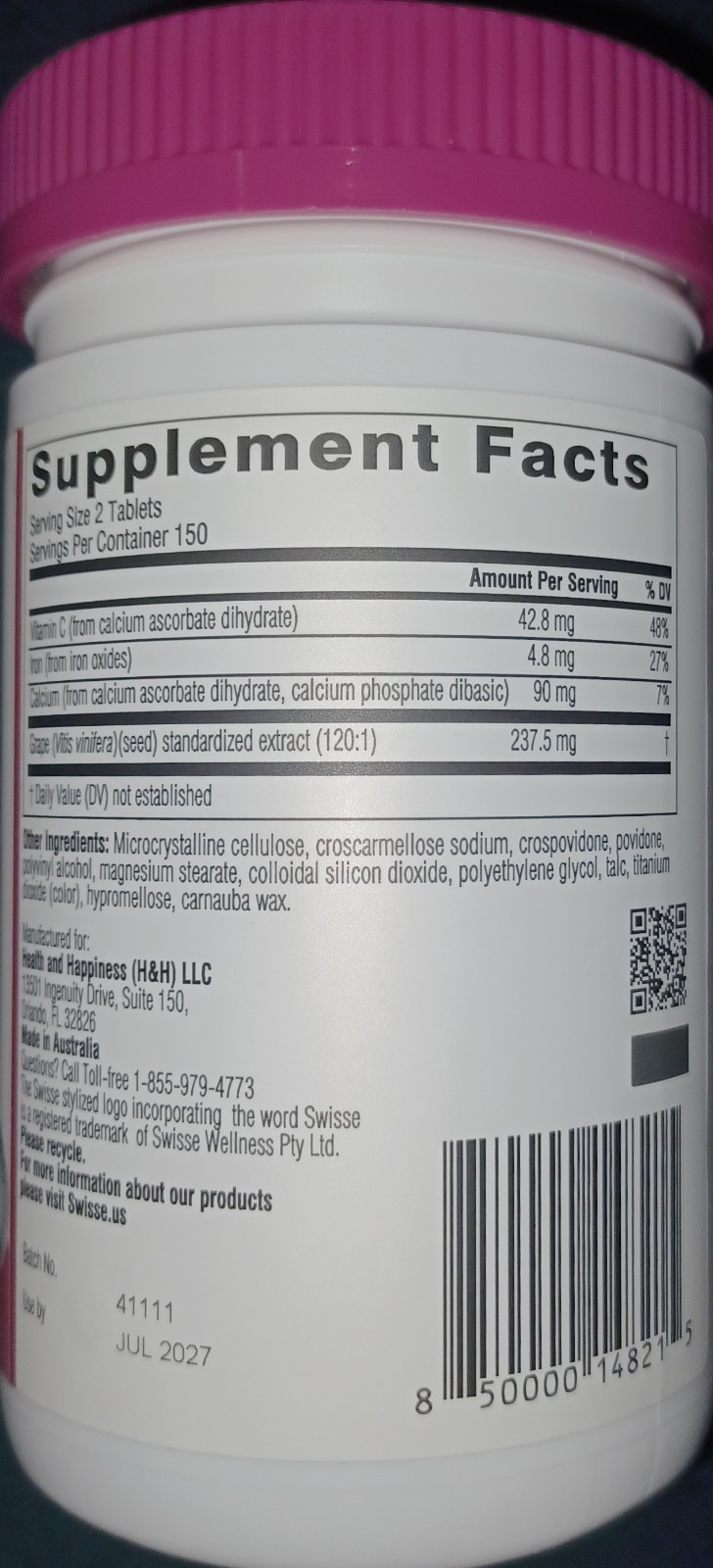 Swisse Grape Seed Extract Grapeseed Antioxidant Supplement w/ Vitamin C 300 CT