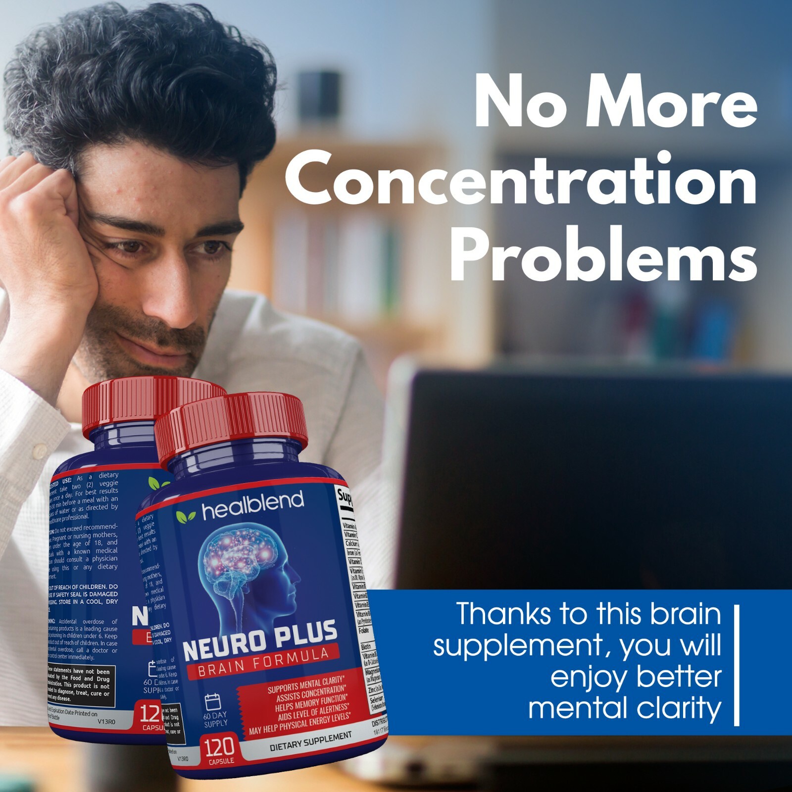 Neuro Plus Brain Booster Supports Memory Focus Concentration & Mental Clarity