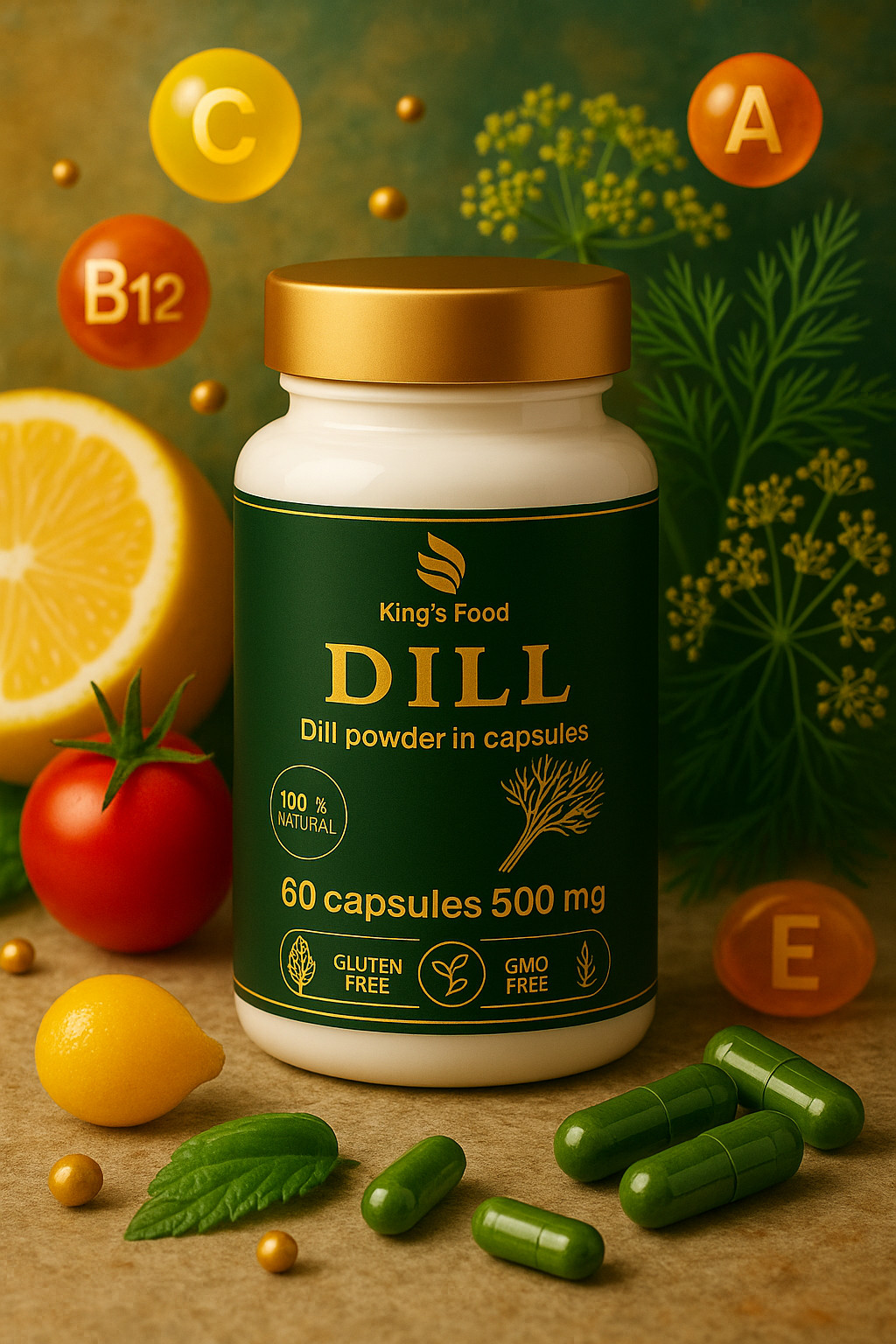 Dill Capsules 500mg – Natural Digestive Support – Herbal Supplement – 60 Caps