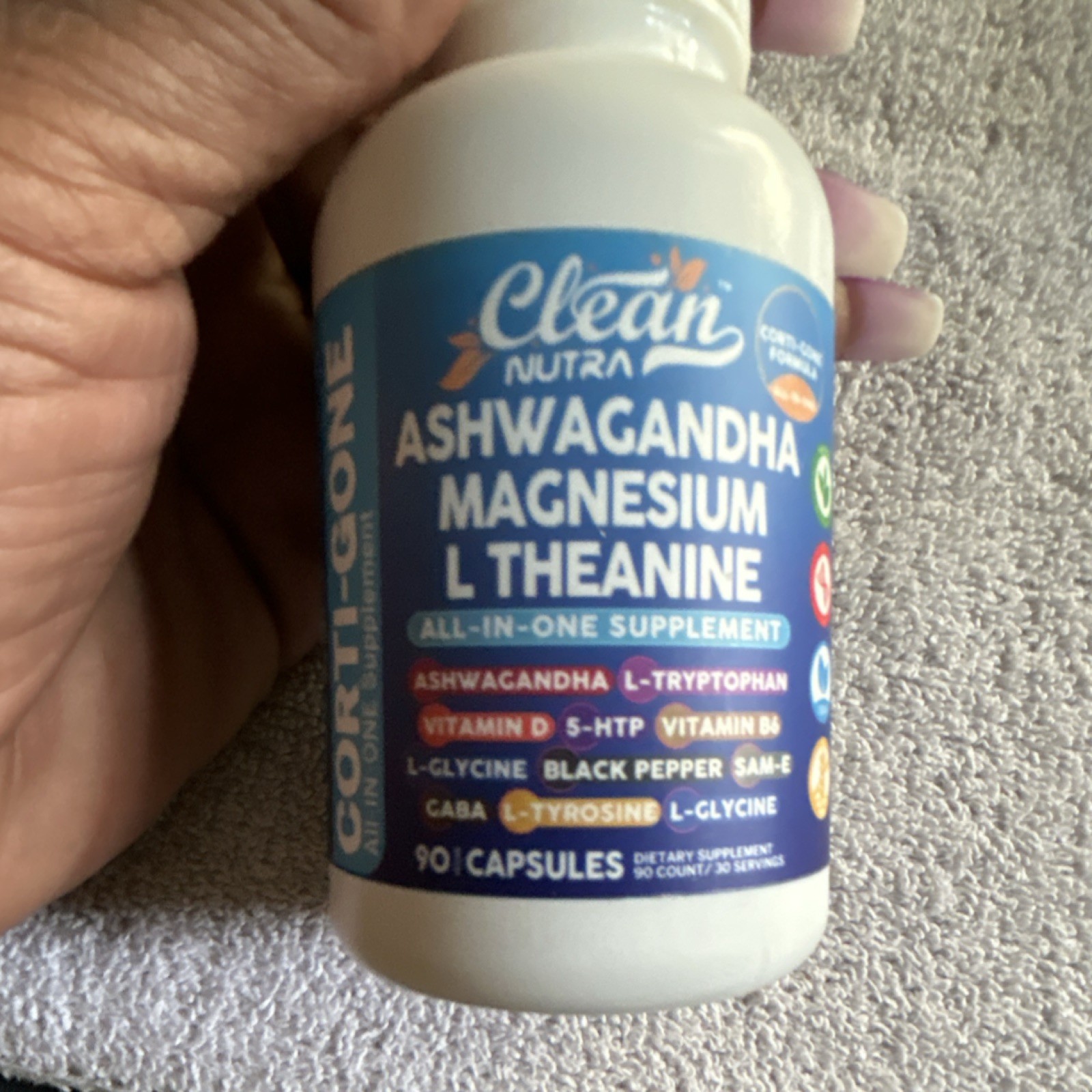 Clean Nutra Ashwagandha Magnesium L-Theanine Vegan Capsules Sleep Stress 90ct