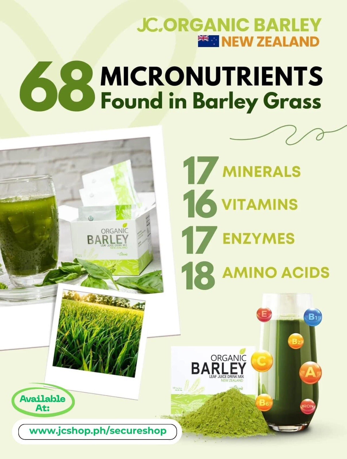 Bundled JC Organic barley Powder juice and JC Organic barley Capsules