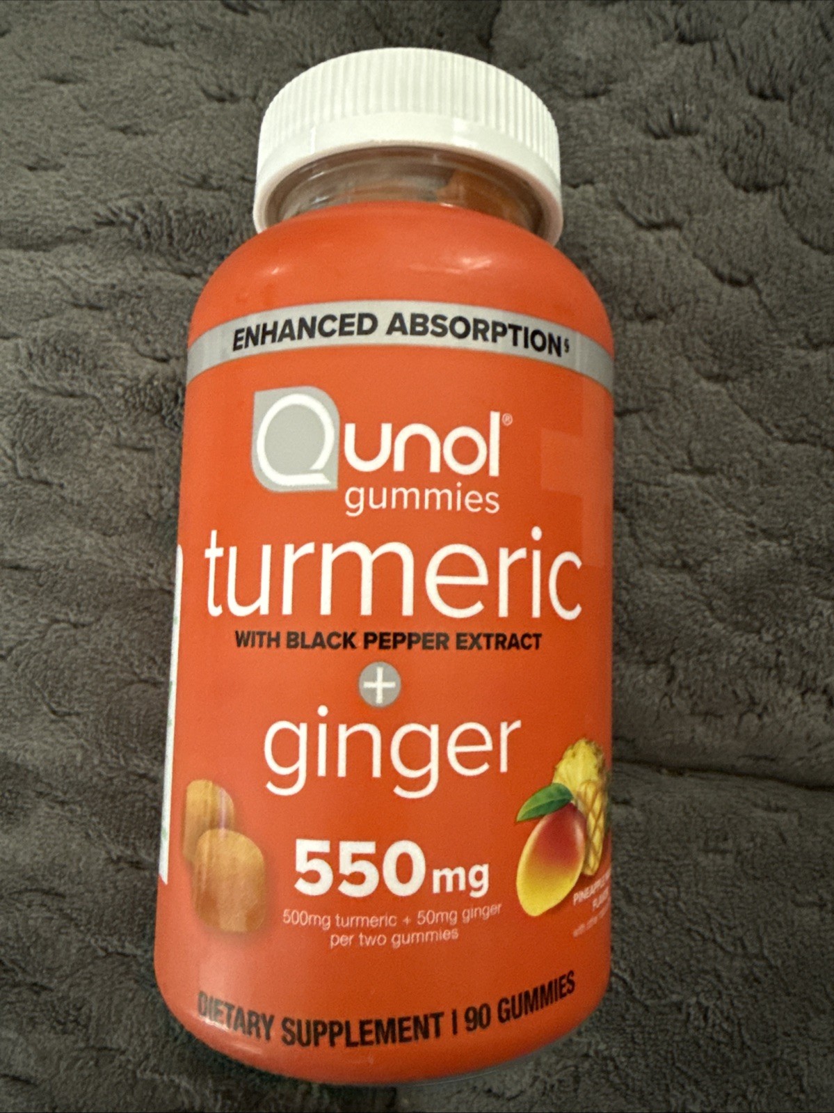 Qunol Turmeric Ginger Gummies 550mg with Black Pepper Extract 90 Count EXP 06/27