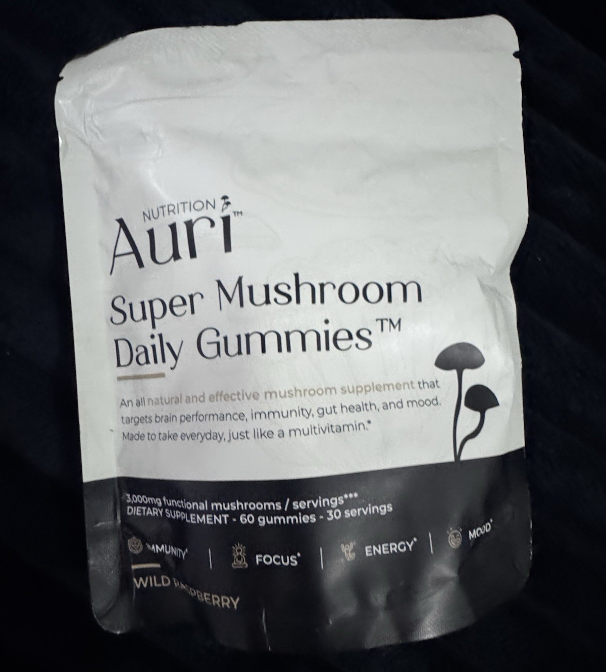 Auri Nutrition Super Mushroom Daily Gummies Immune/Energy Wild Berry 60ct