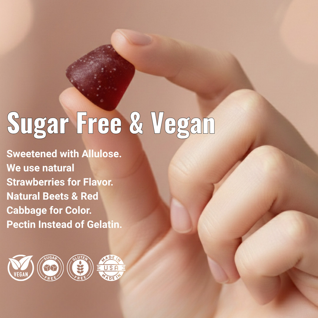 Collagen Biotin Gummies Sugar Free Made in USA Hyaluronic Acid Keto 60ct Nuusero