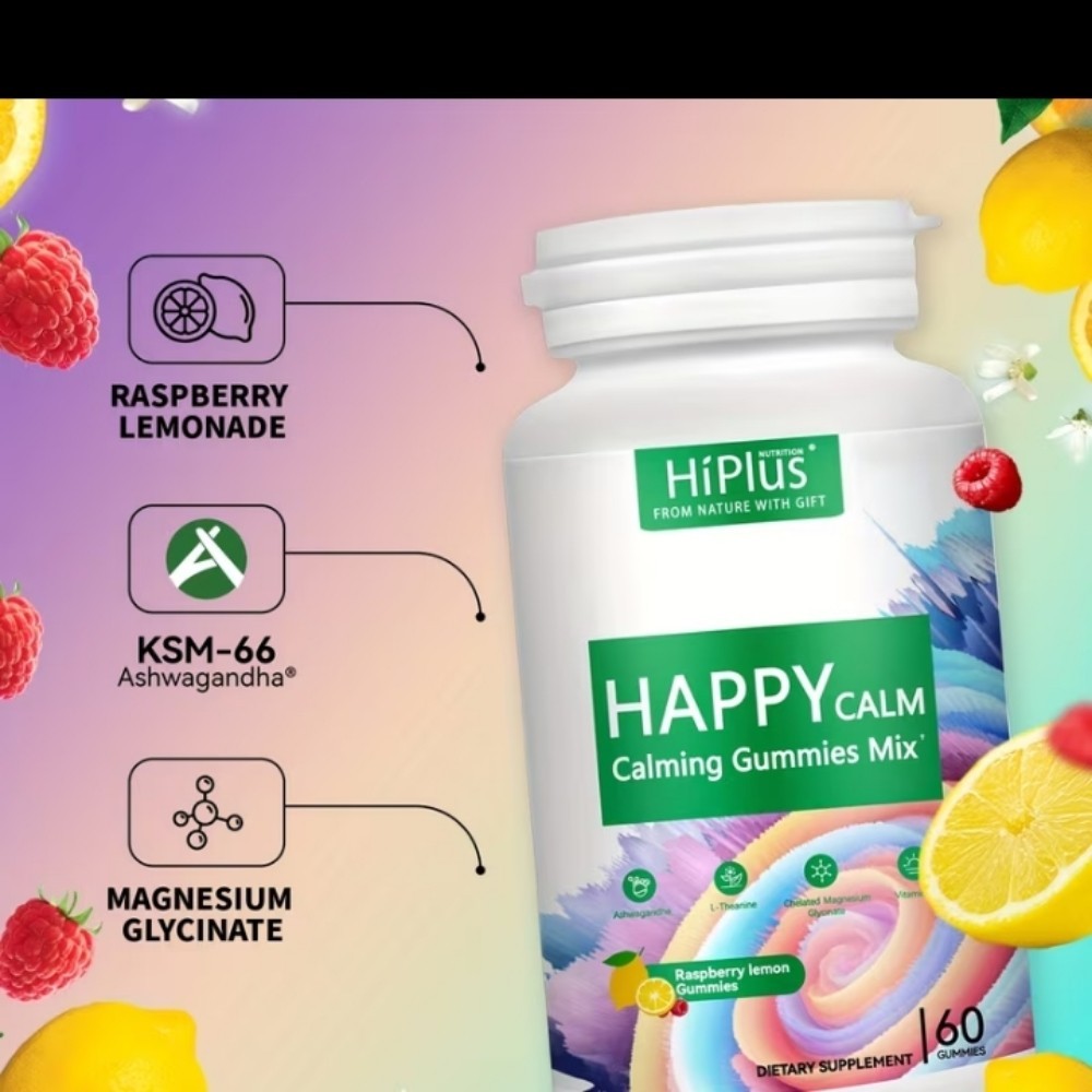 HiPlus Ashwaganda Ksm-66 Gummies Raspberry Lemonade Great for Sleep 😴