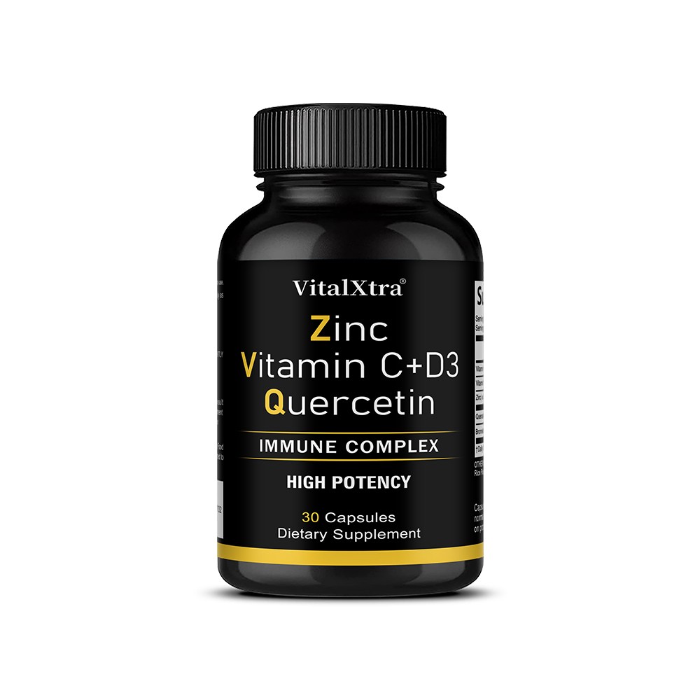Zinc Quercetin 500mg With Vitamin C D3 Bromelain Immune Support 30-120 CT Vegan