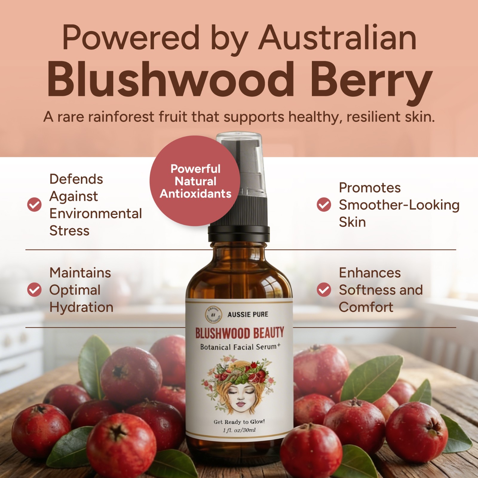 Aussie Pure Blushwood Berry Beauty 3-in-1 Botanical Facial Serum