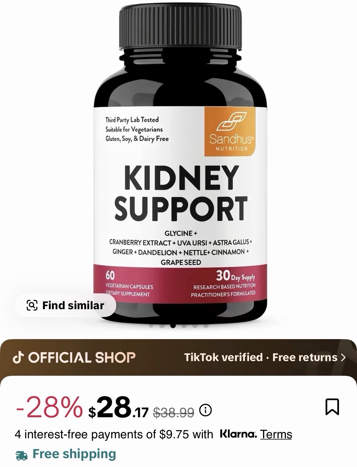 Sandhus Nutrition Kidney Support Glycine Cranberry 60 Capsules Vegetarian