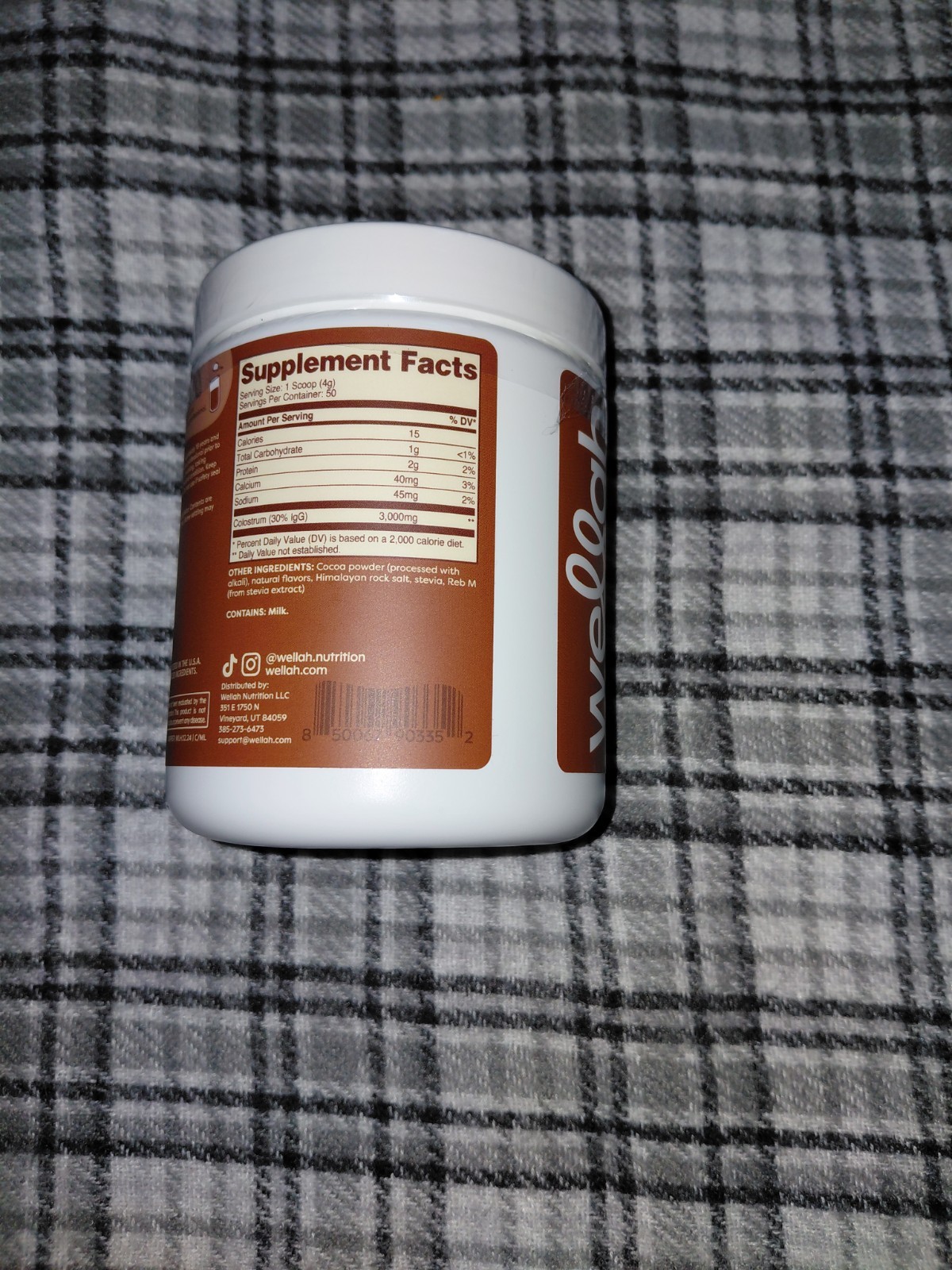 Wellah Colostrum Powder Dietary Supplement Stevia Sweetened Mocha Latte 6.8 oz