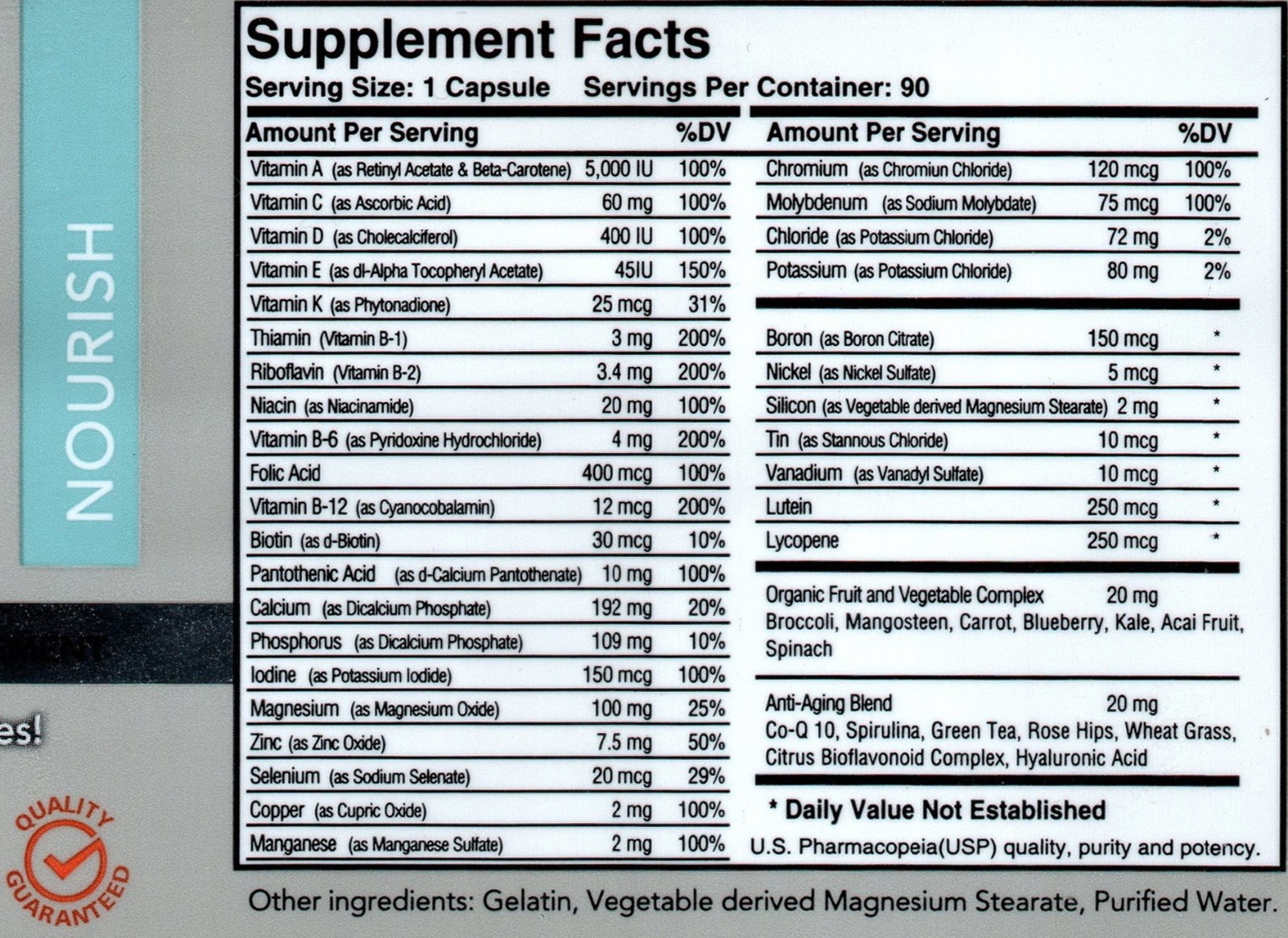AntiAging Multi Vitamins 90 Capsules For 3 Month Supply Fruit & Veggie Blend