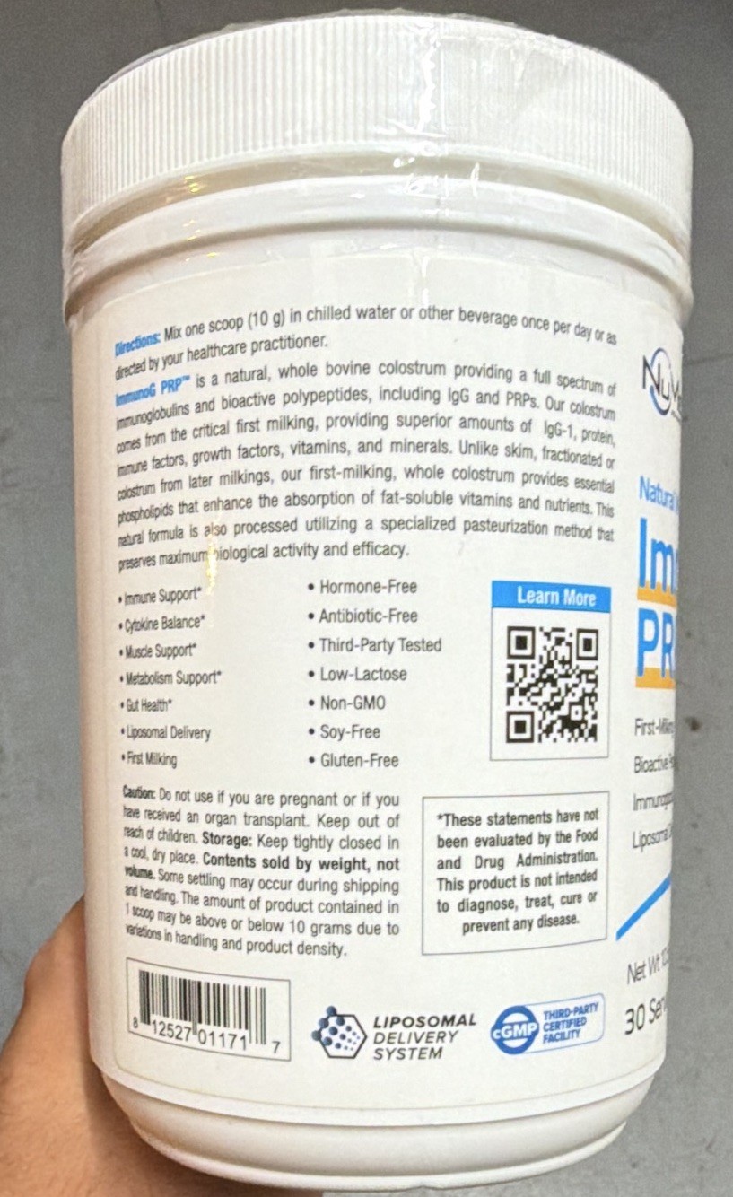 NuMedica ImmunoG PRP Whole Bovine Colostrum Powder Immune Support 10.58 oz