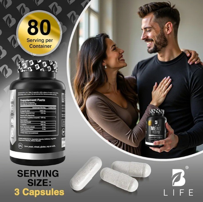 B Life Testosterone Booster Supplement Men Muscle Growth & Strength 80 Servings