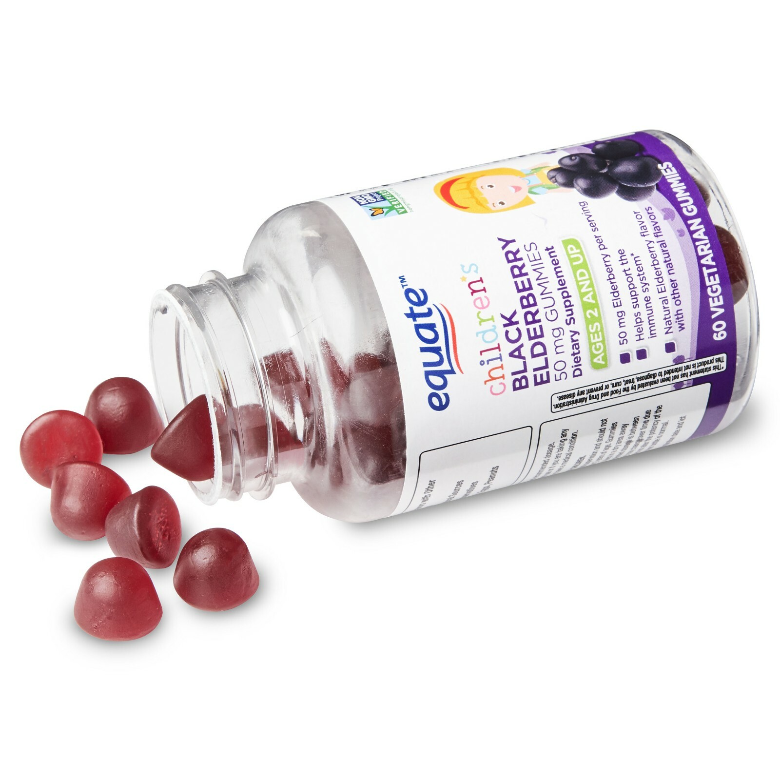 Equate Children’s Black Elderberry Gummies, 50 mg, Ages 2 and Up, 60 CounT.